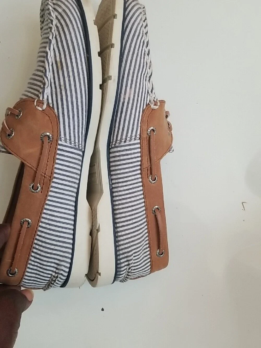 Sperry Navy & Tan Striped Canvas Boat Shoes